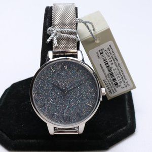 Olivia Burton Silver Stainless Steel Glitter Dial Demi Women's Watch $160 EUC.